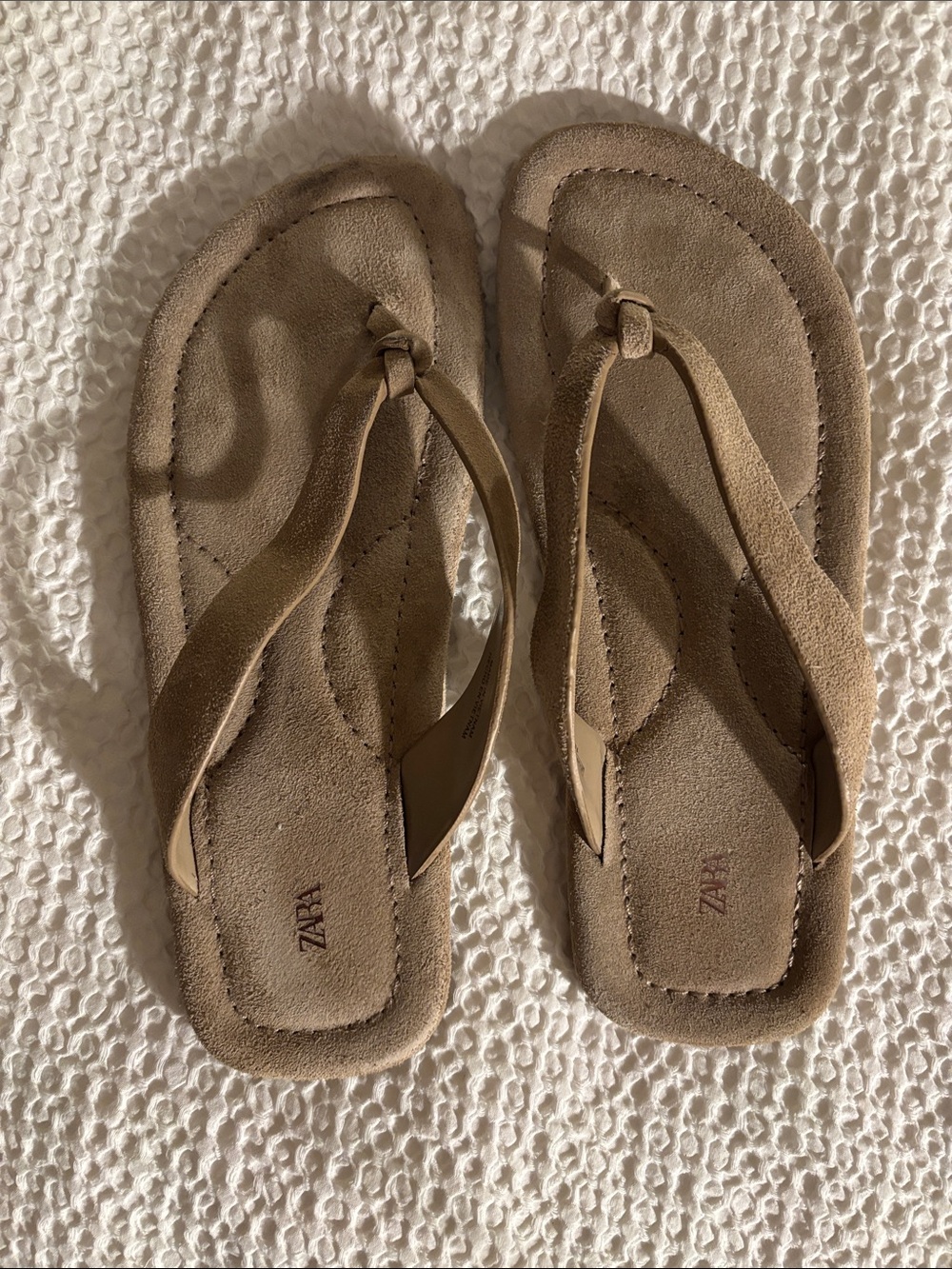 Zara Taupe Suede Flip Flop Sandals - Neutral Taupe